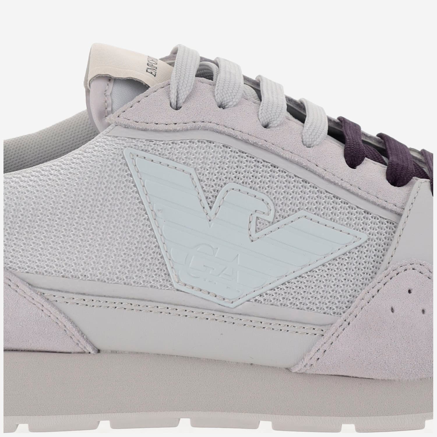 Shop Emporio Armani Mesh And Suede Sneakers With Eagle Patch In Gray