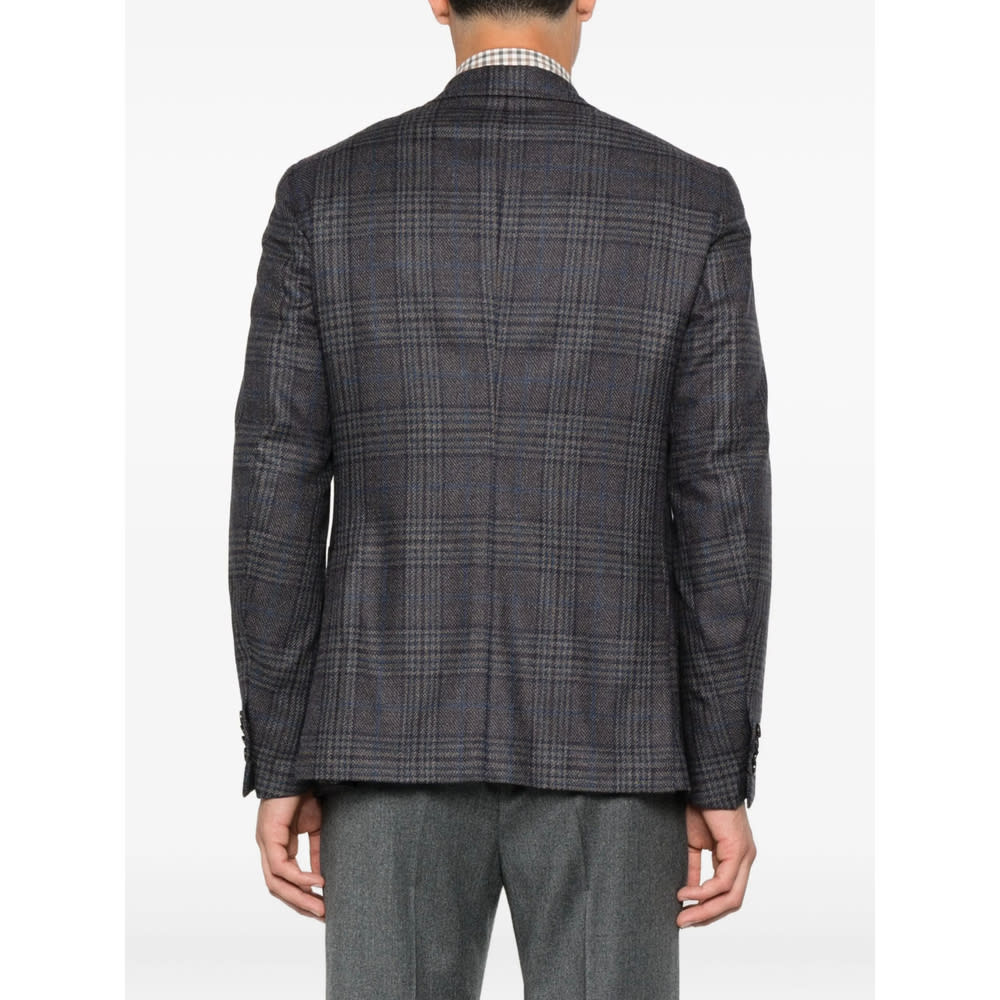 Isaia Checked-pattern Wool-silk Blend Blazer In Multi