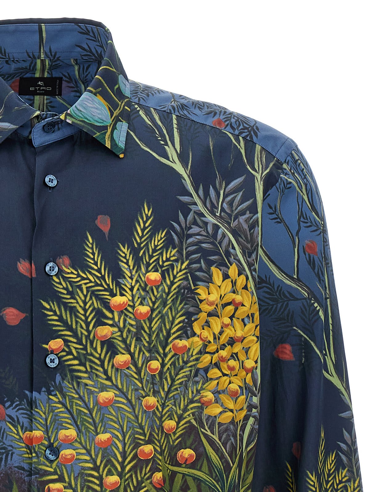 Shop Etro Jungle-printed Buttoned Shirt In Blue/green