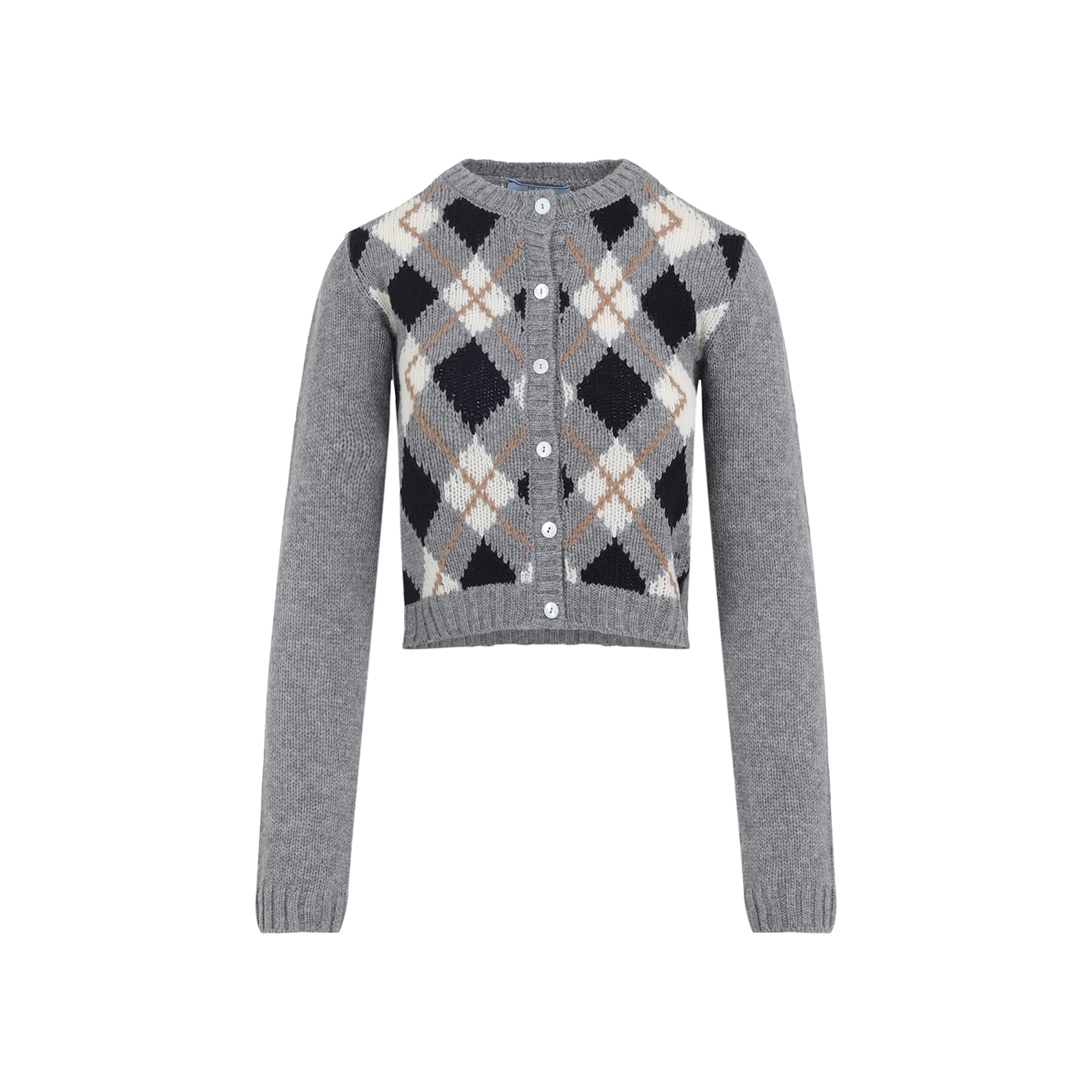 Prada Argyle Pattern Long Sleeve Knitwear Cardigan In Gray