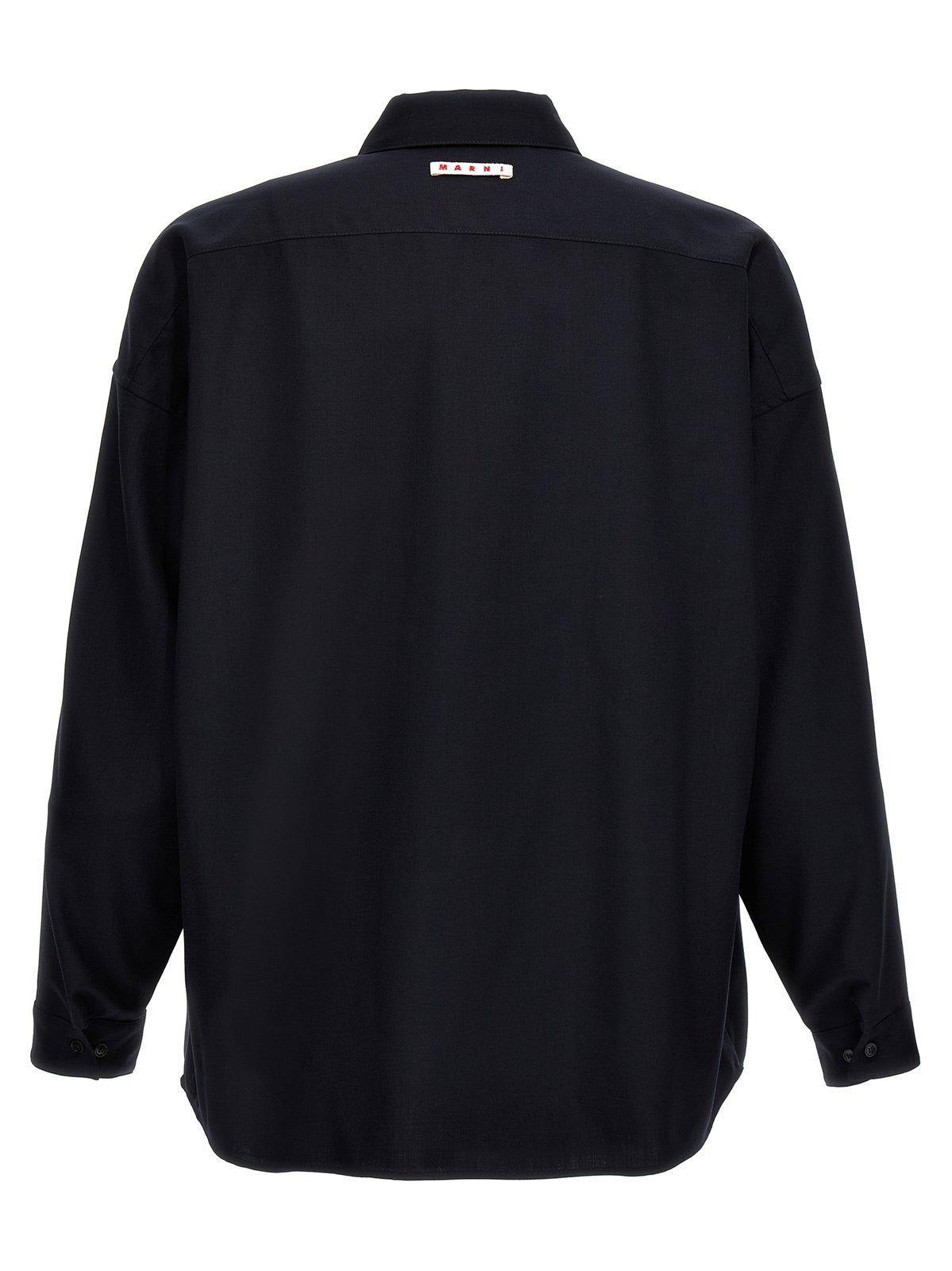 Shop Marni Patch-pocketed Long-sleeved Shirt In Black