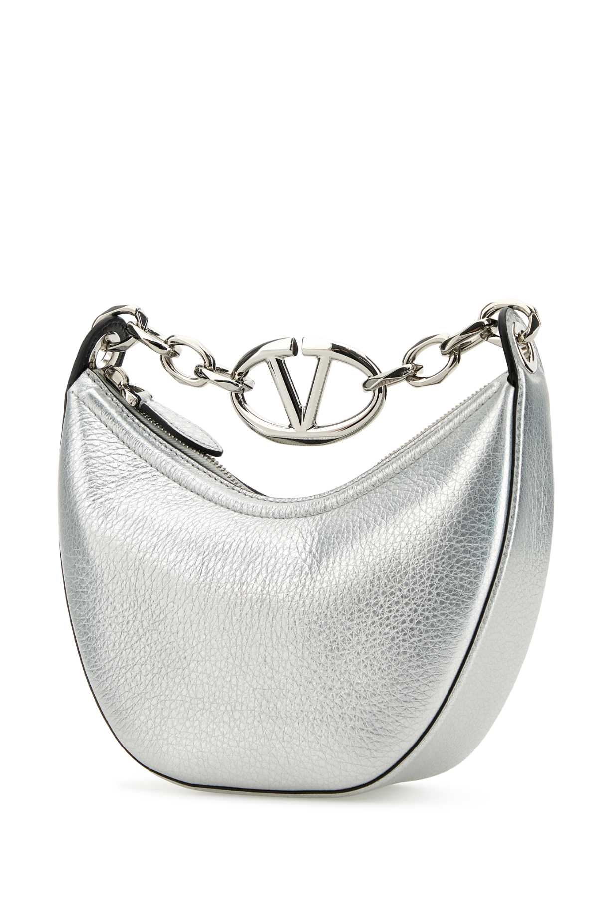 VALENTINO GARAVANI SILVER LEATHER MINI HOBO VLOGO MOON HANDBAG