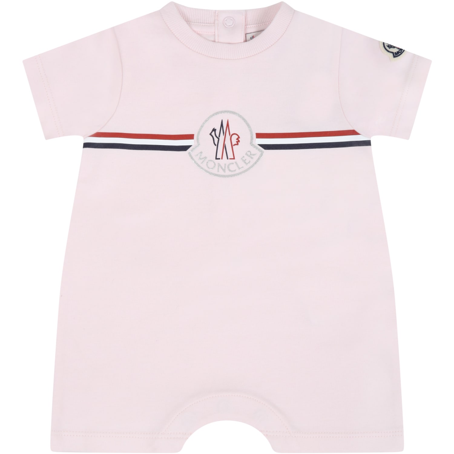 Moncler Pink Romper For Babygirl With Logo