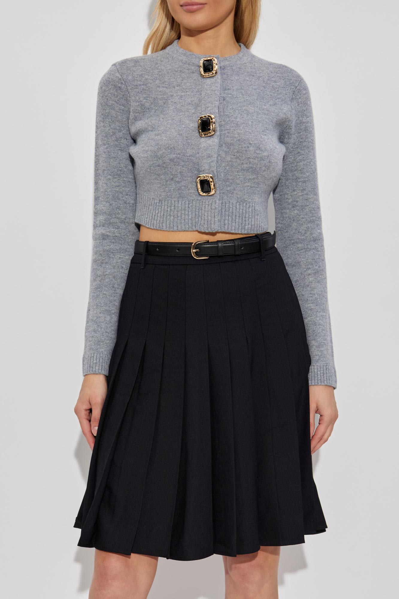 Self-portrait Jewelled-button Wool Cardigan In Gray