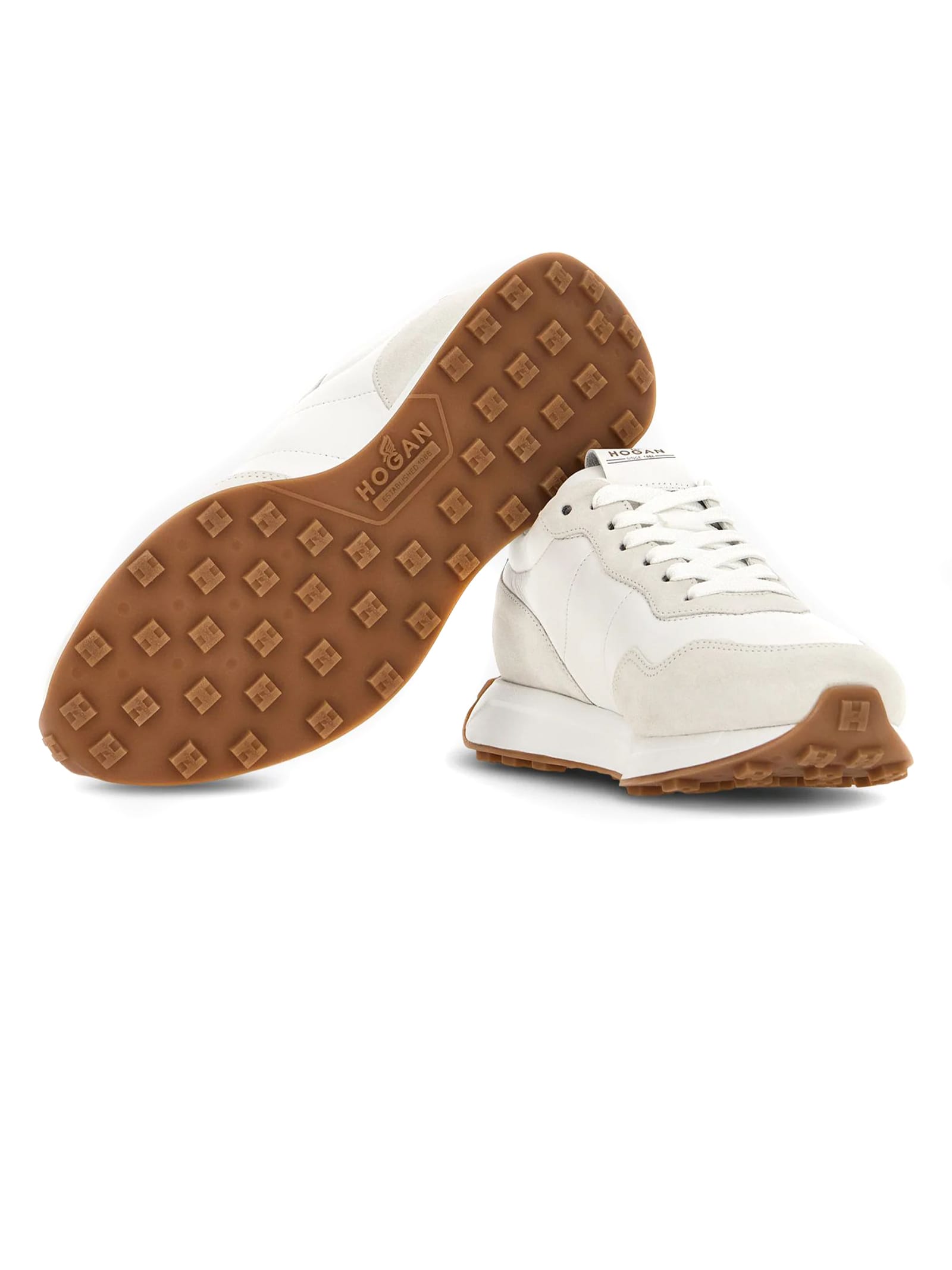 Hogan 'h602' Leather Sneakers Featuring Suede Panels In White