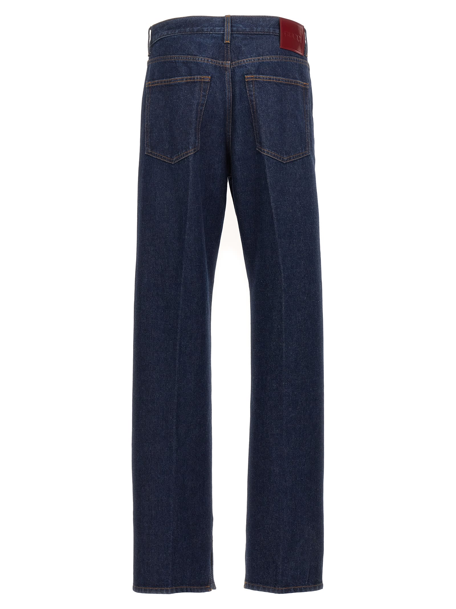 Shop Gucci Stretched Pleated Jeans In Blue