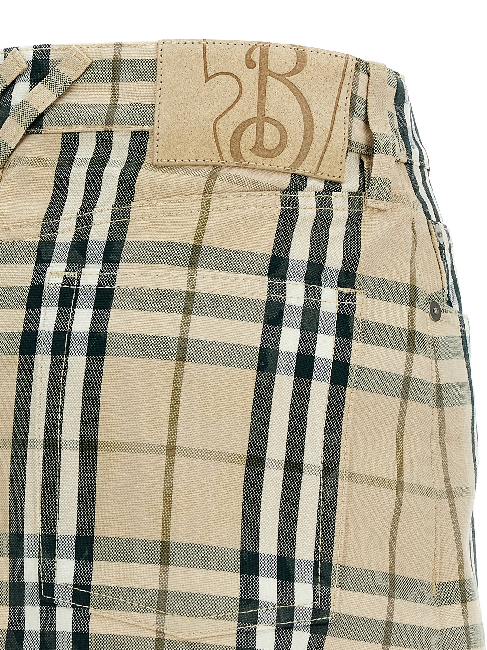 Shop Burberry Check Skirt In Beige