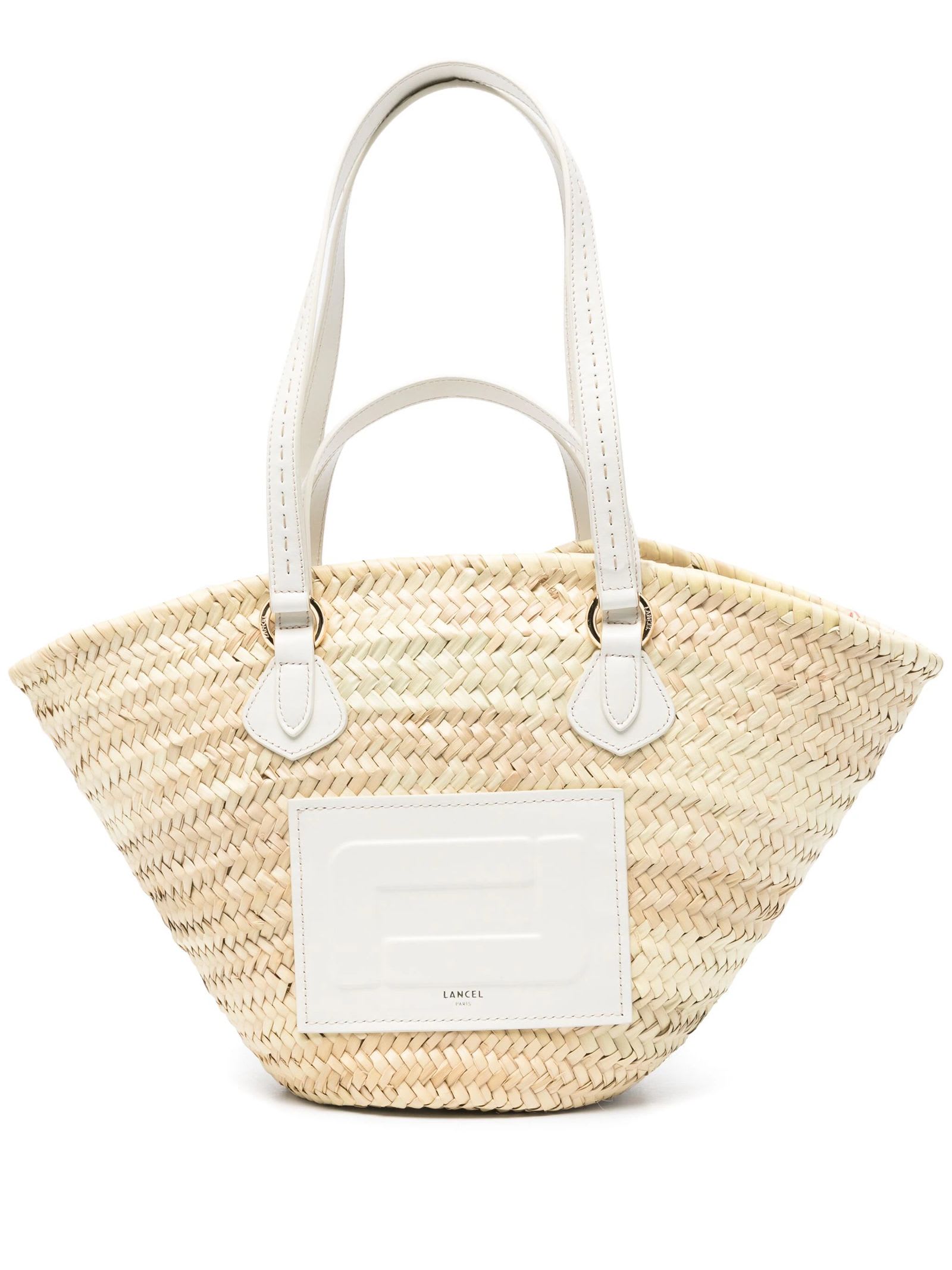 Lancel Light Beige And White Straw Beach Bag In Natural