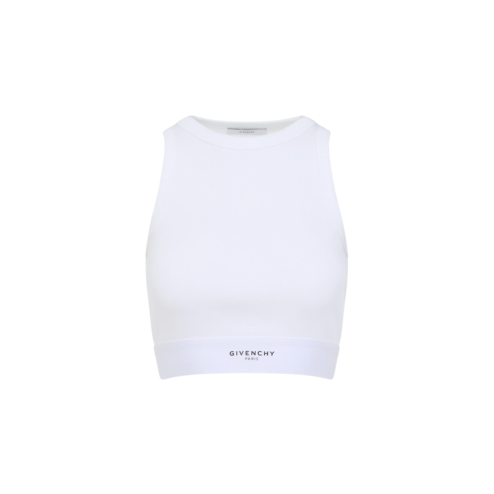 Givenchy White Ribbed Stretch Cotton Cropped Tank Top In White