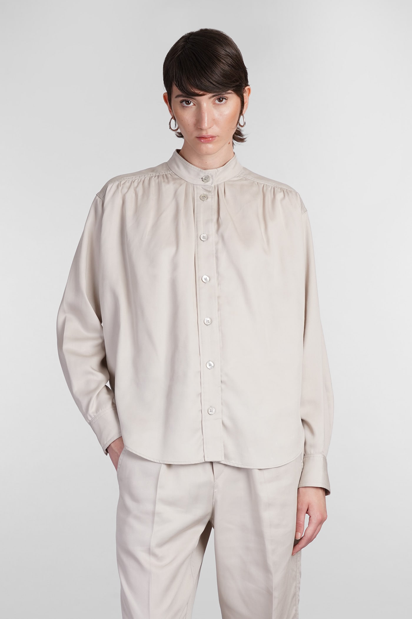 Shop Marant Etoile Violeta Shirt In Beige Wool And Polyester