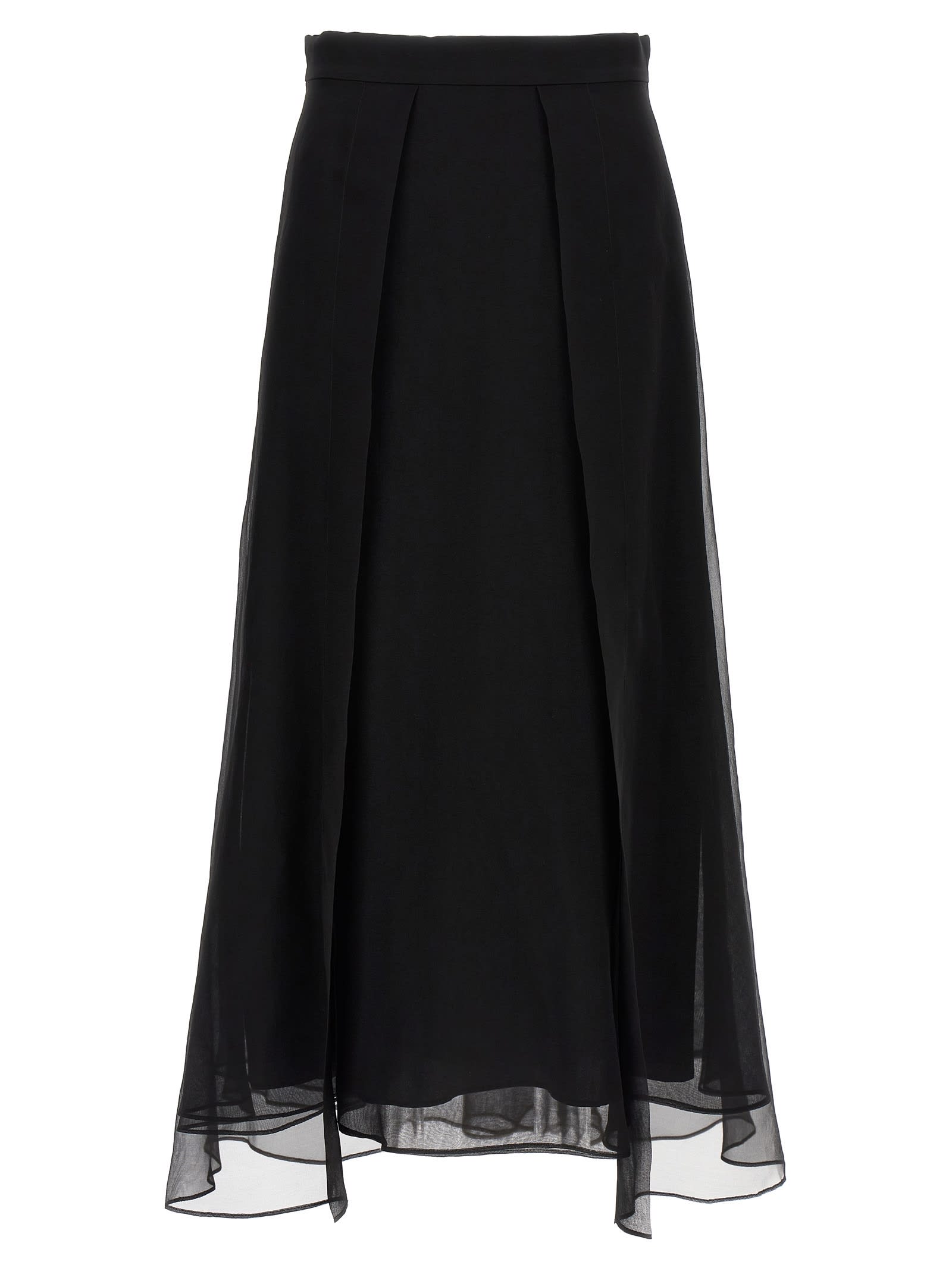 Brunello Cucinelli Black Layered Effect Midi Skirt In Black