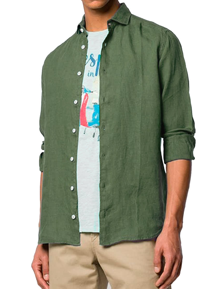Mc2 Saint Barth Military Green Linen Man Shirt