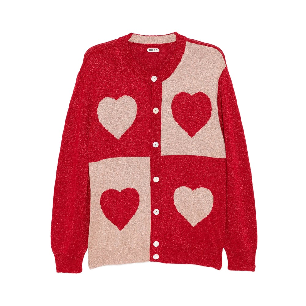 Bode Long-sleeved Knitted Cardigan In Red
