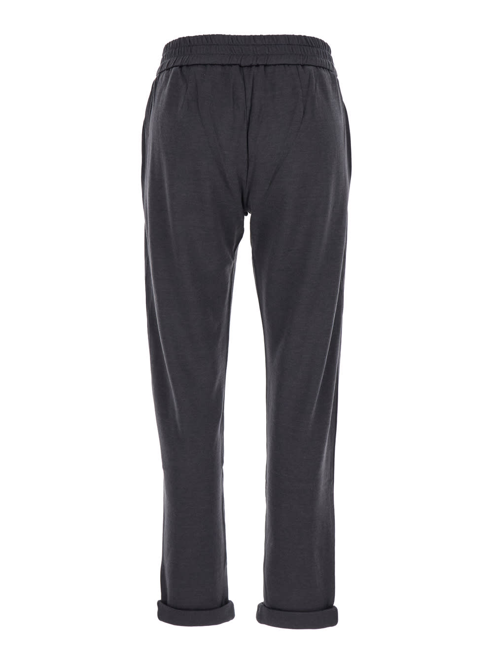 Shop Brunello Cucinelli Grey Pants With Elastic Waistband And Monile In Cotton And Silk Blend Woman