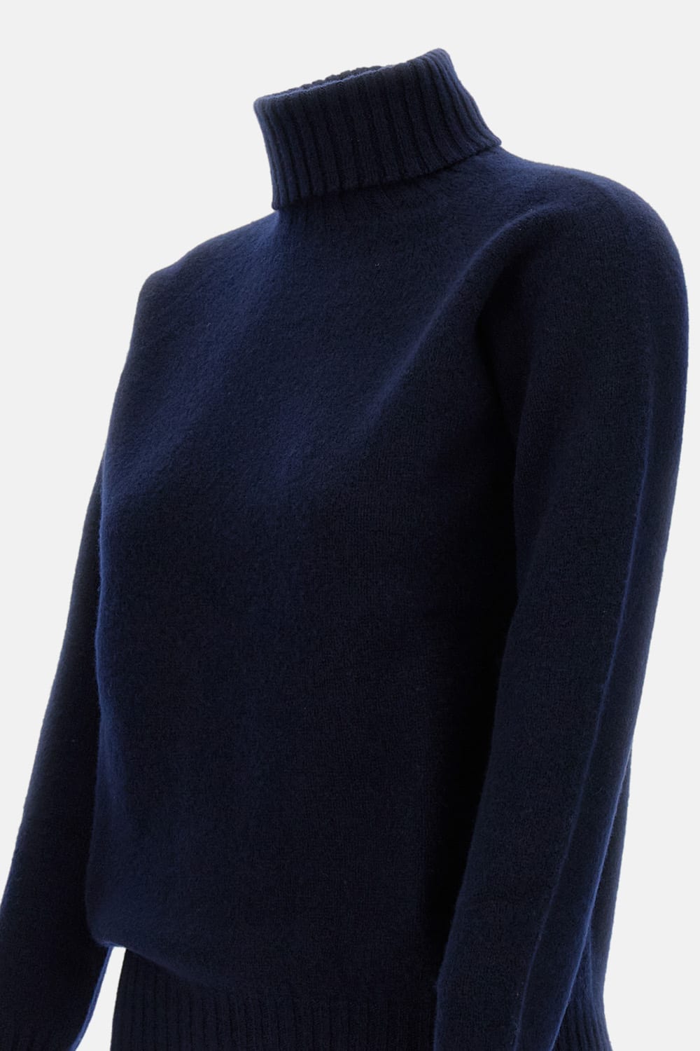 Drumohr Ribbed Turtleneck Sweater In Wool In Blue