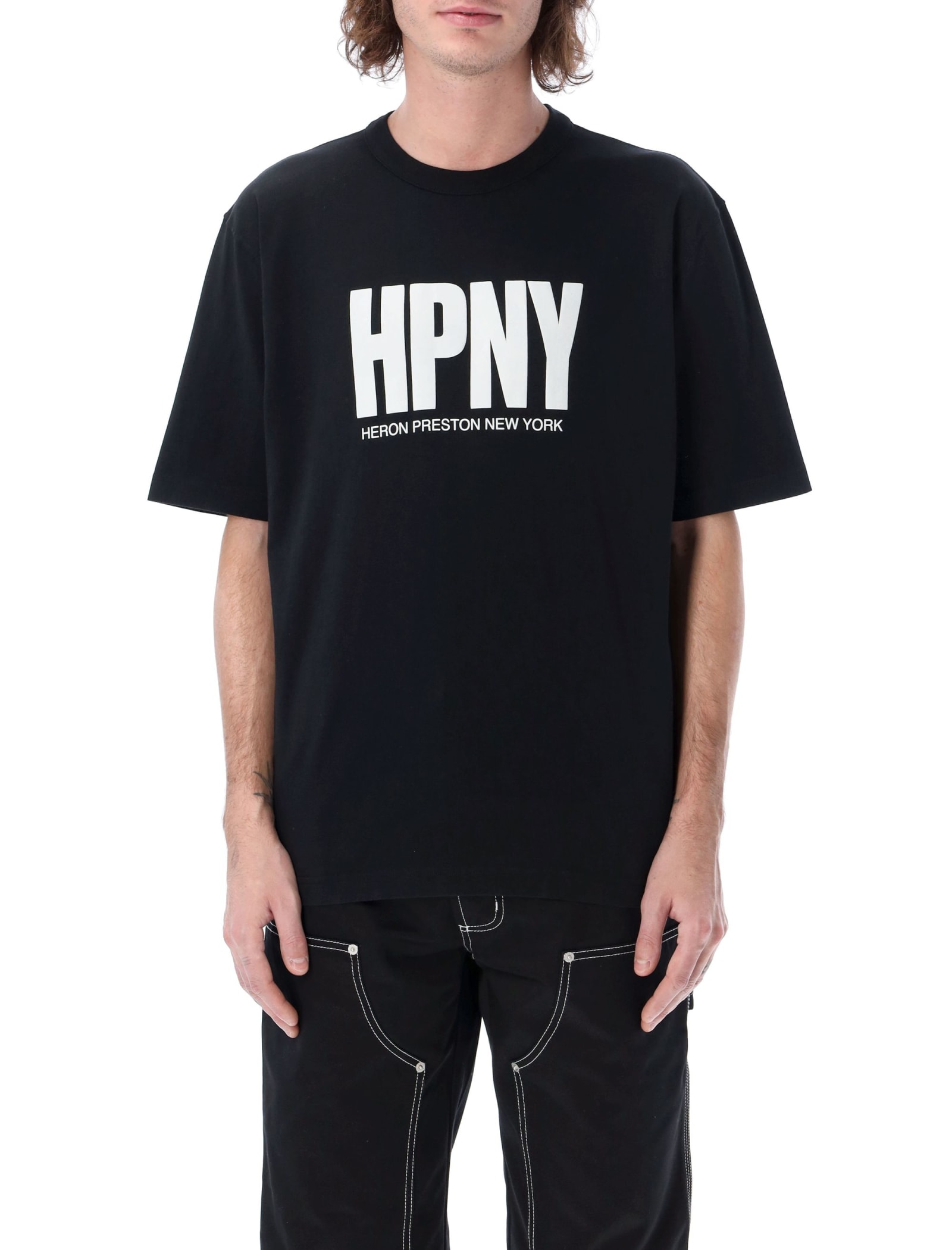 Heron Preston Organic Cotton T-shirt With Frontal Print In Black