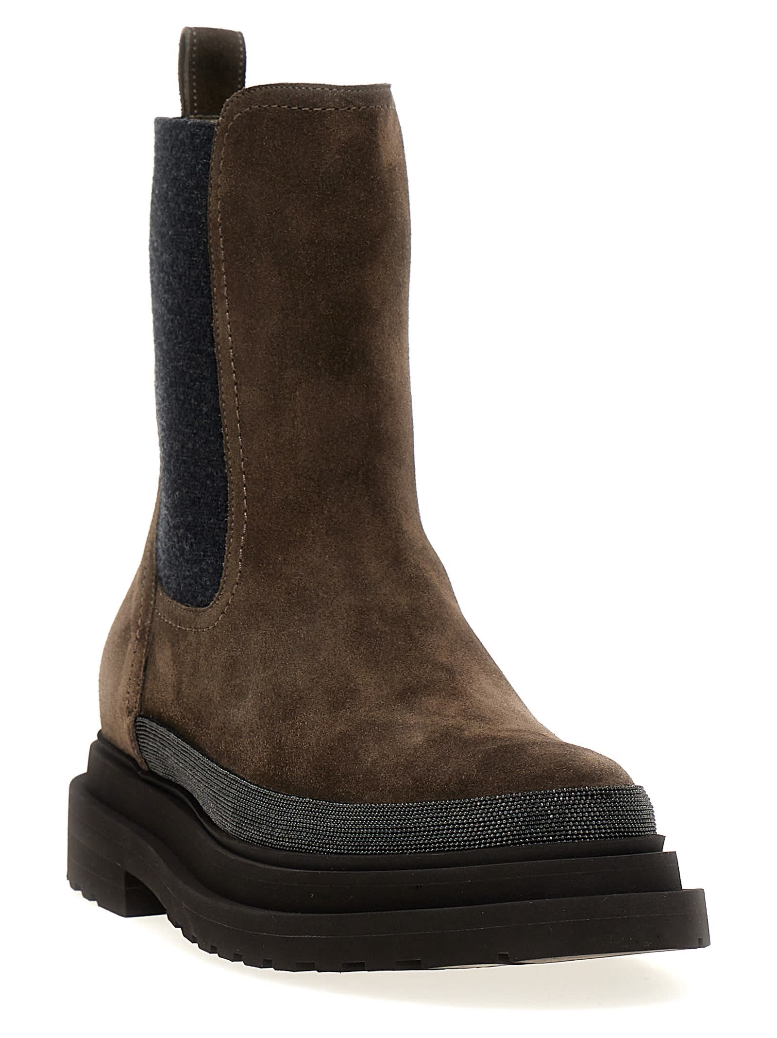 Shop Brunello Cucinelli Monile Ankle Boots In Brown