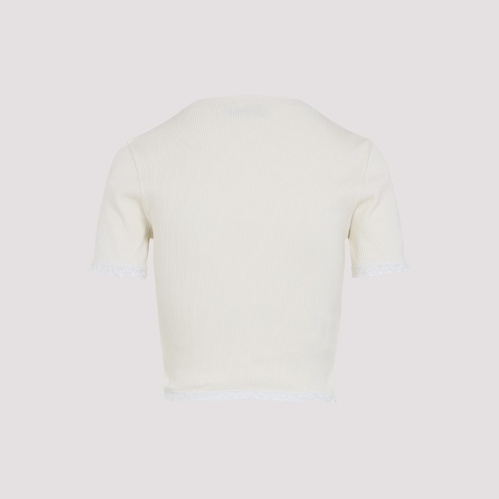 Miu Miu Womens Avorio Logo-patch Ribbed Cotton-knit T-shirt In Neutral