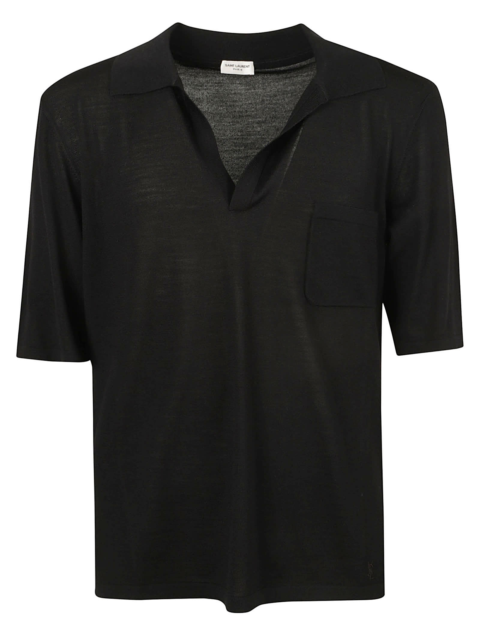 Shop Saint Laurent Patched Pocket Regular Polo Shirt In Black