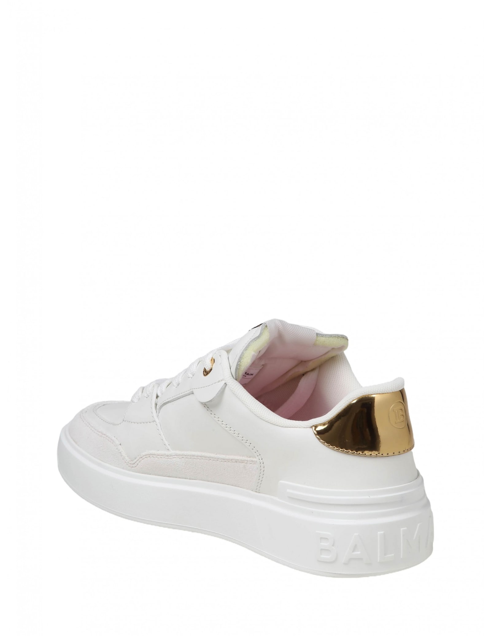 Shop Balmain B- Court Flip Sneakers In White And Gold Leather In White / Gold