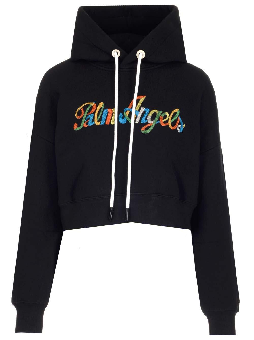 Palm Angels Logo Embroidered Cropped Hoodie