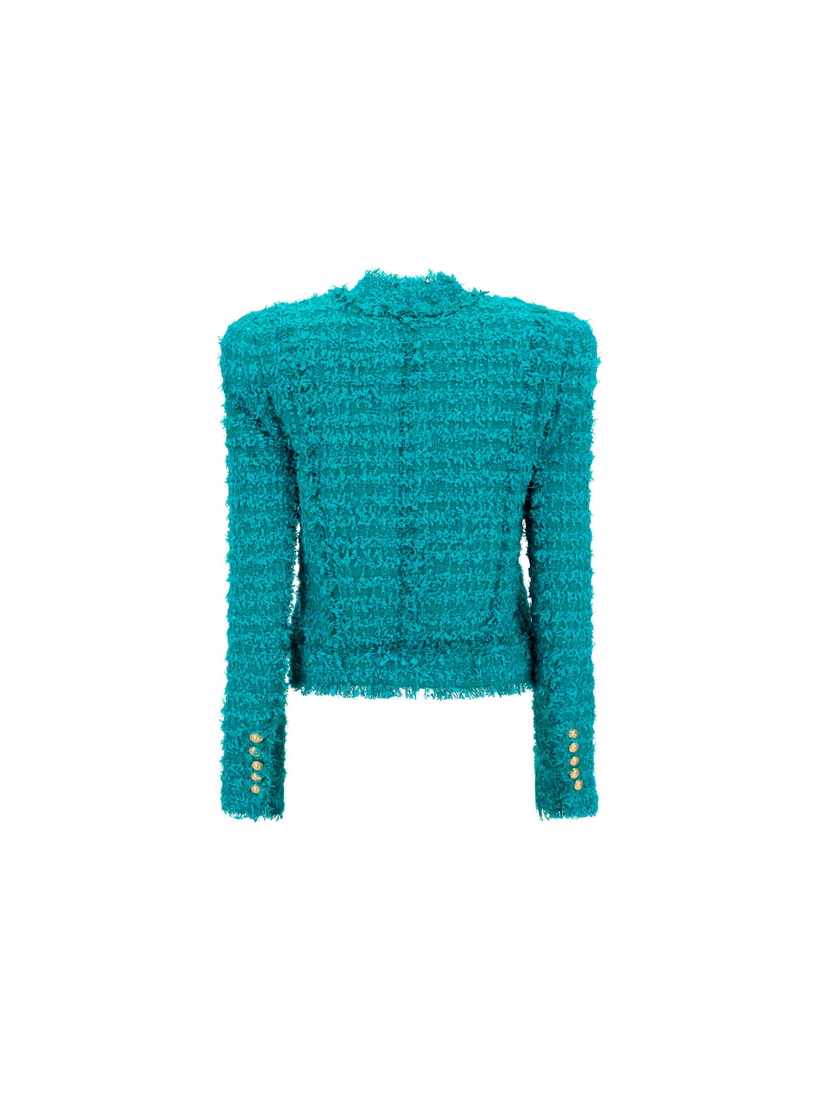 Shop Balmain Collarless Tweed Jacket In Turquoise