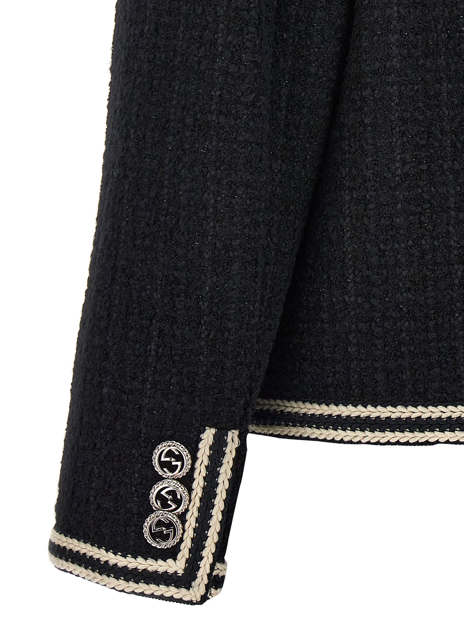 Shop Gucci Interlocking G Pin Tweed Jacket In White/black