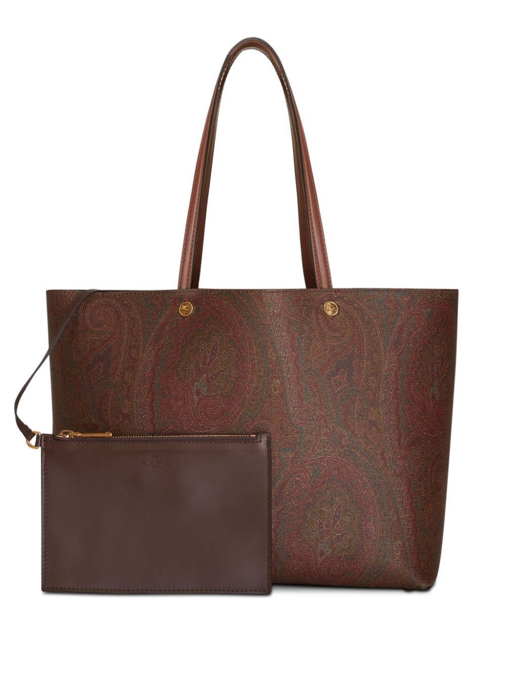 Etro Large  Essential Shopping Bag With Clutch In Brown