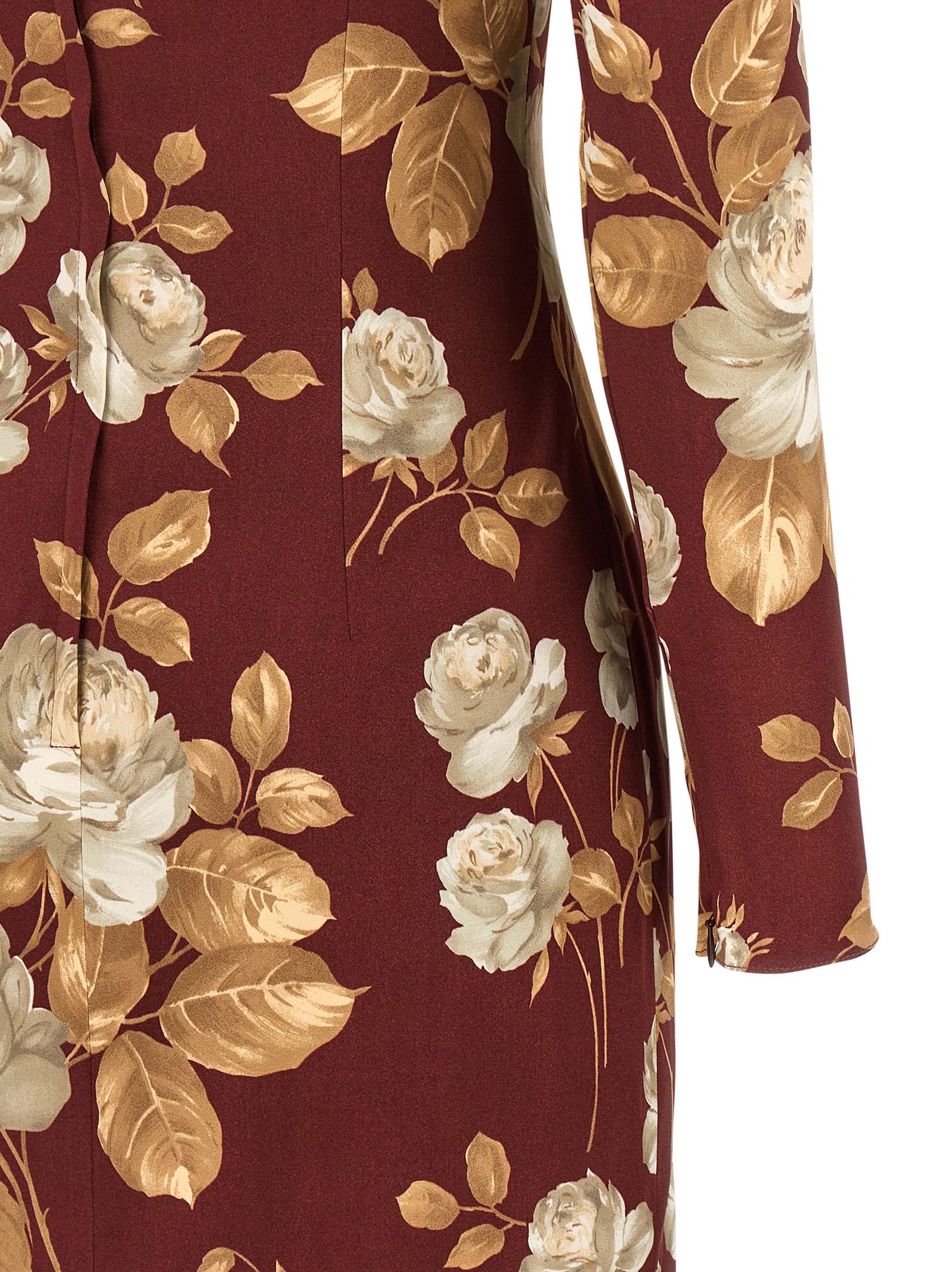 Dolce & Gabbana Floral Pattern Knee-length Dress With Long Sleeves In Brown