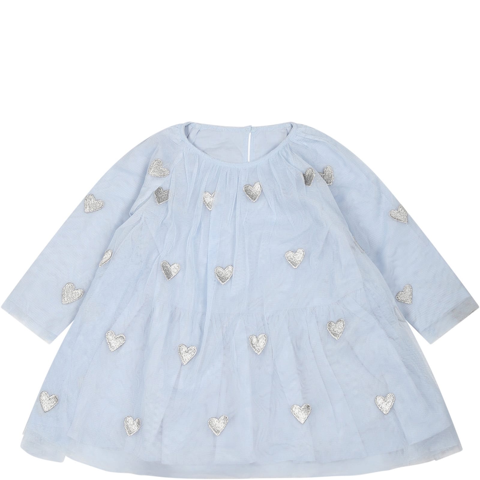 Stella Mccartney Light Blue Dress For Baby Girl With Hearts