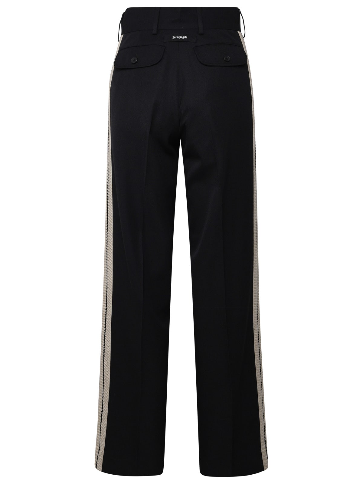 Shop Palm Angels Black Virgin Wool Blend Trousers In Nero/off White