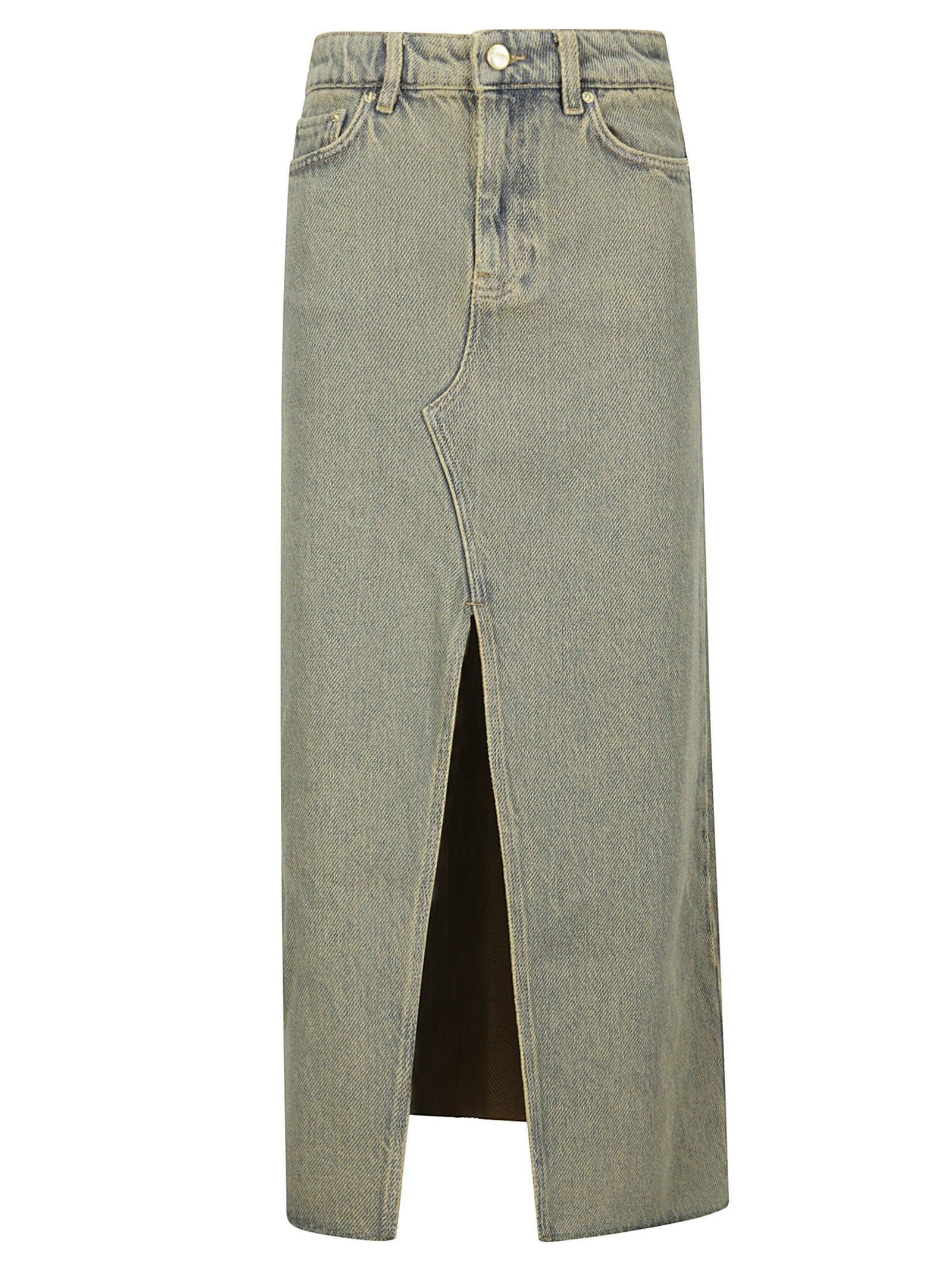 Shop Ganni Overdyed Heavy Denim Maxi Skirt In Shitake