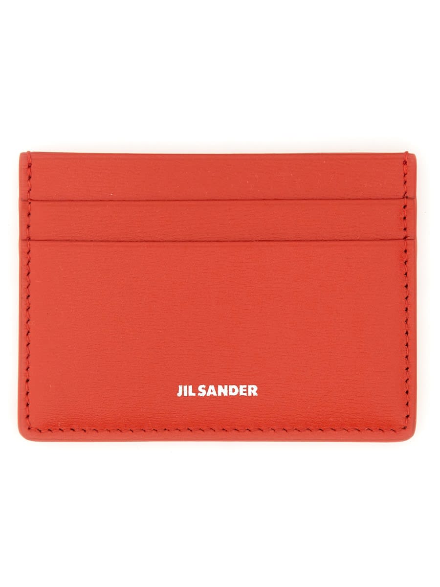Jil Sander Leather Card Holder In Red