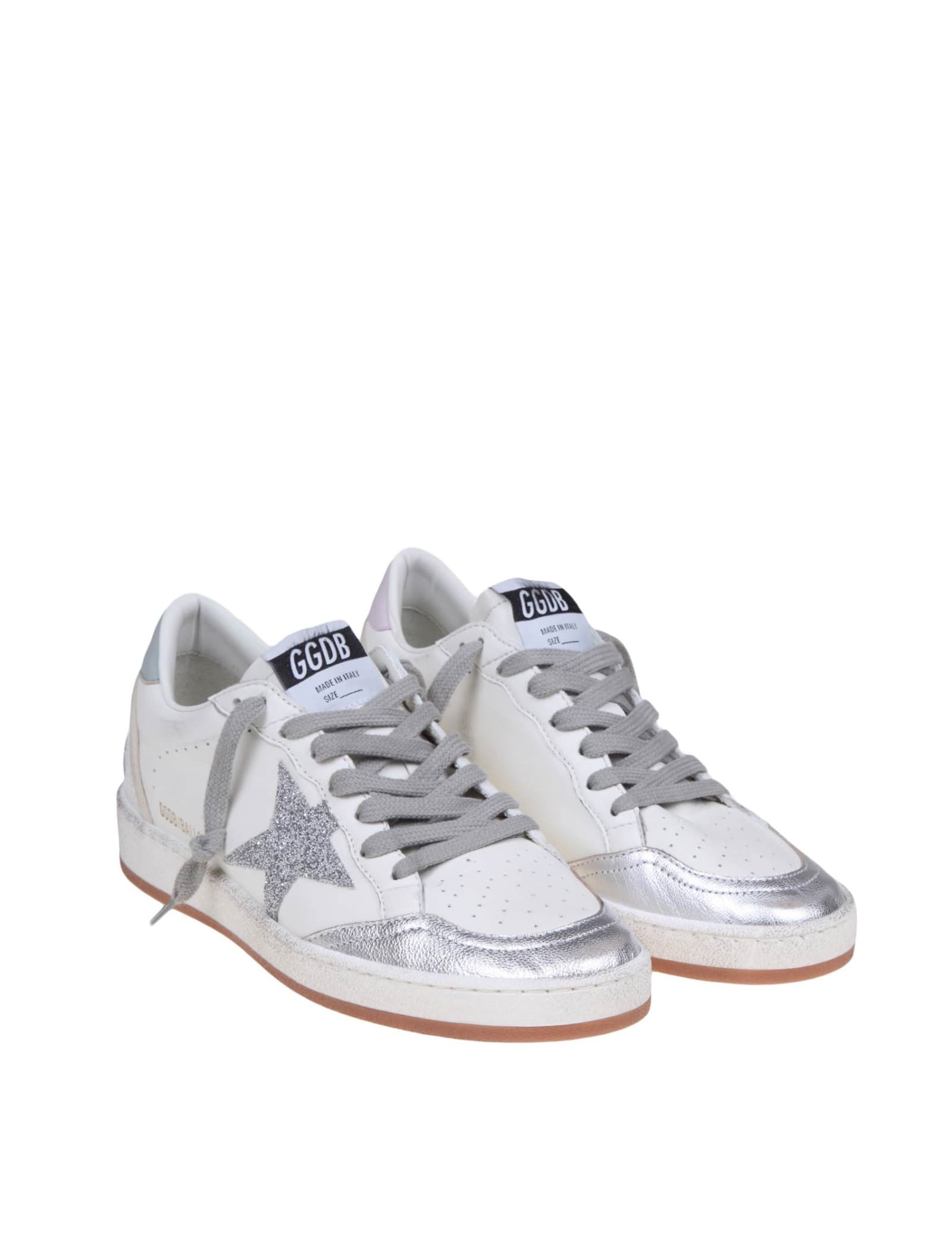 Shop Golden Goose Ballstar In White And Silver Leather In White/silver