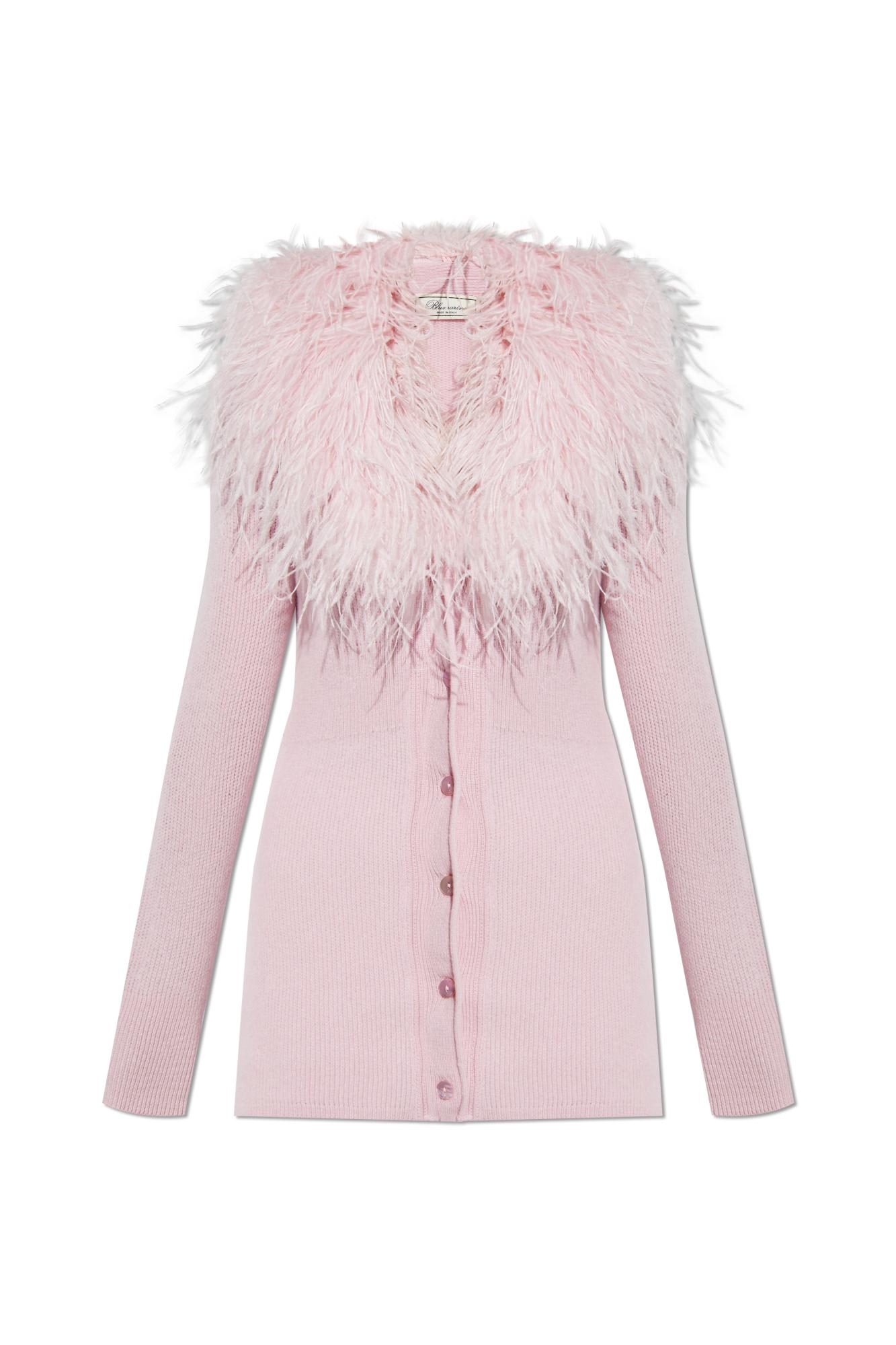 Blumarine Cardigan With Ostrich Feathers In Pink