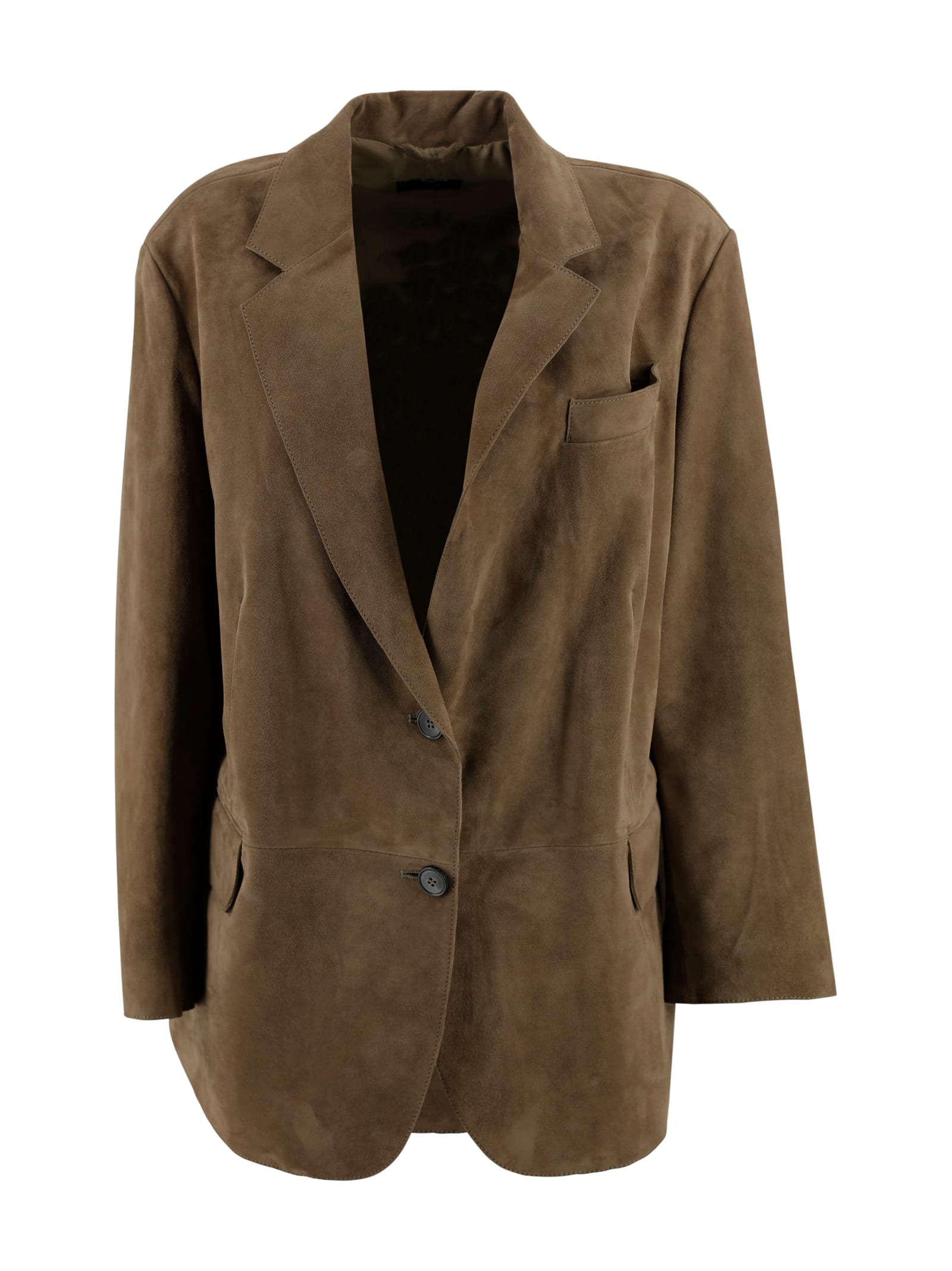 Weekend Max Mara Single-breasted Blazer In Soft Suede In Brown