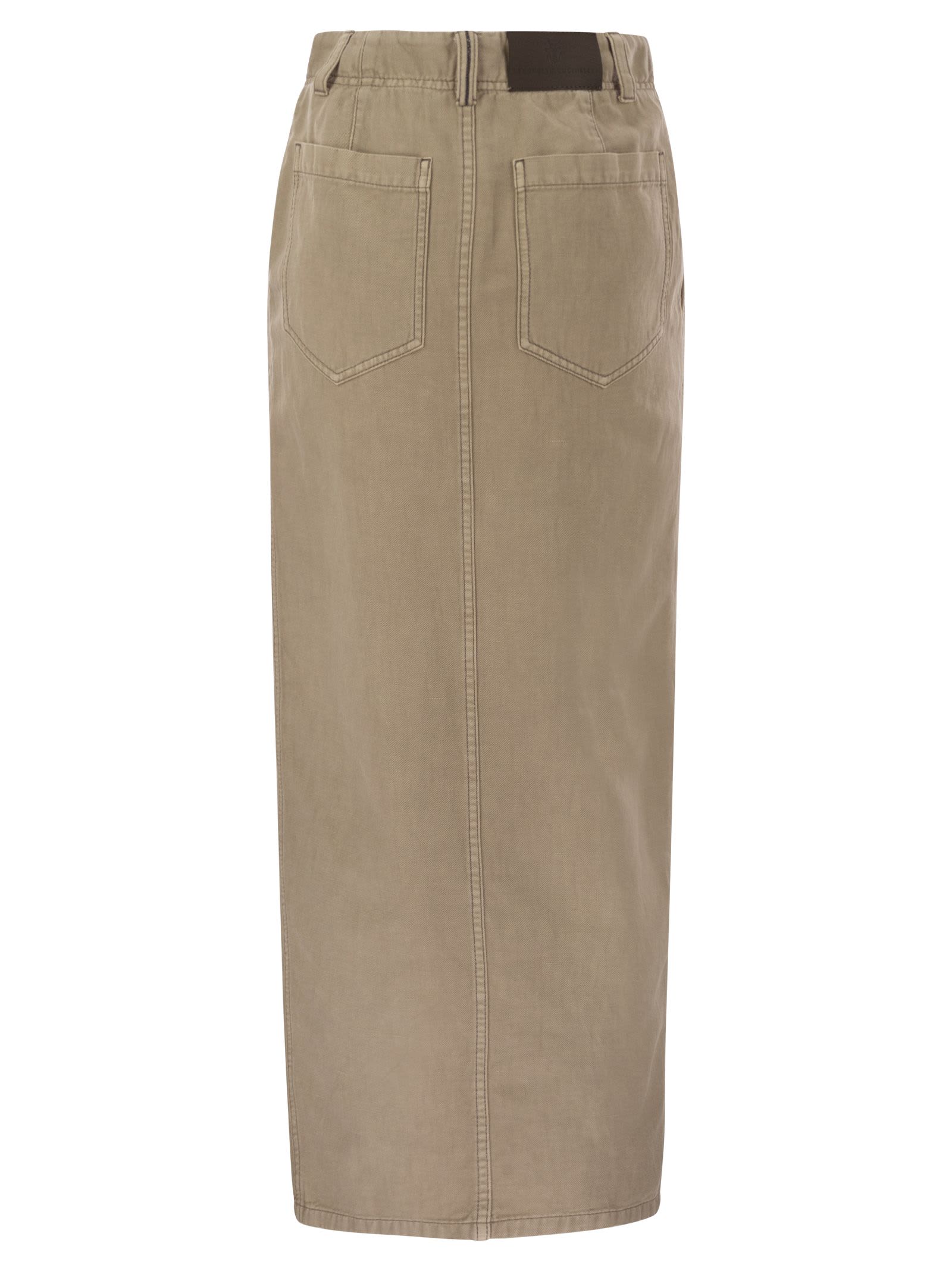 Shop Brunello Cucinelli Chino Skirt In Garment-dyed Cotton And Linen Cover In Beige