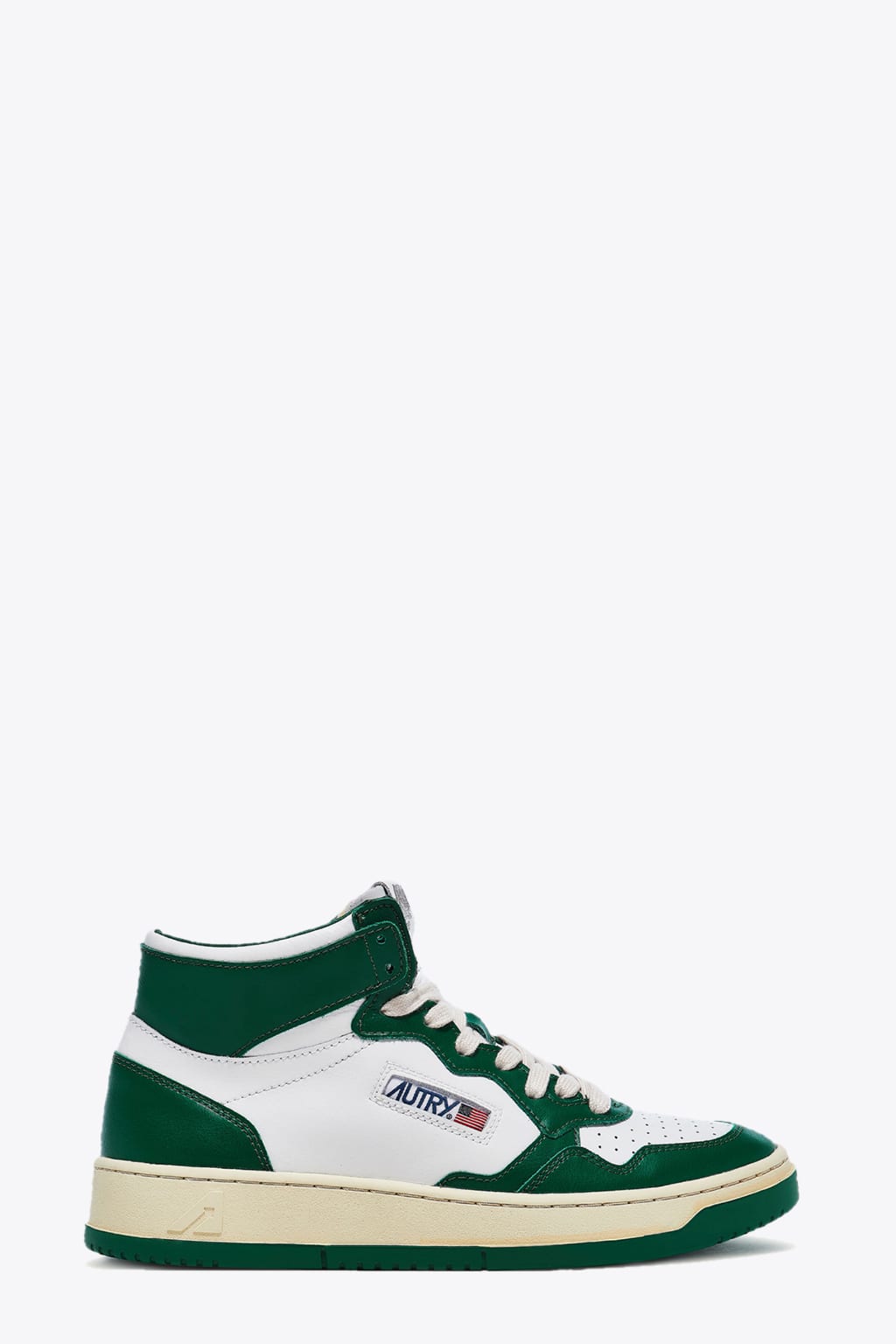 Autry 01 Mid Man Leat Mountain White and green leather mid top sneaker - Medalist Mid