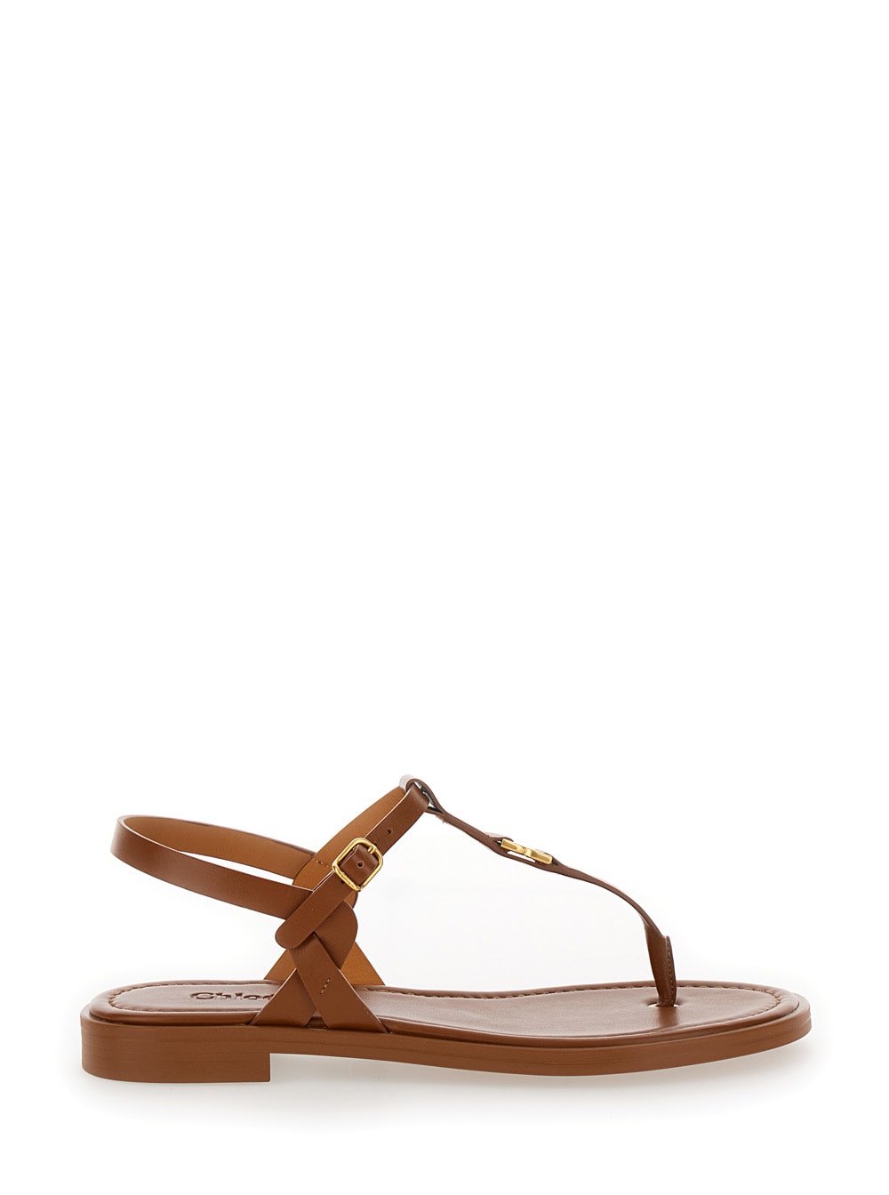 Shop Chloé Marcie Brown Flat Thongs Sandals In Leather Woman In Beige
