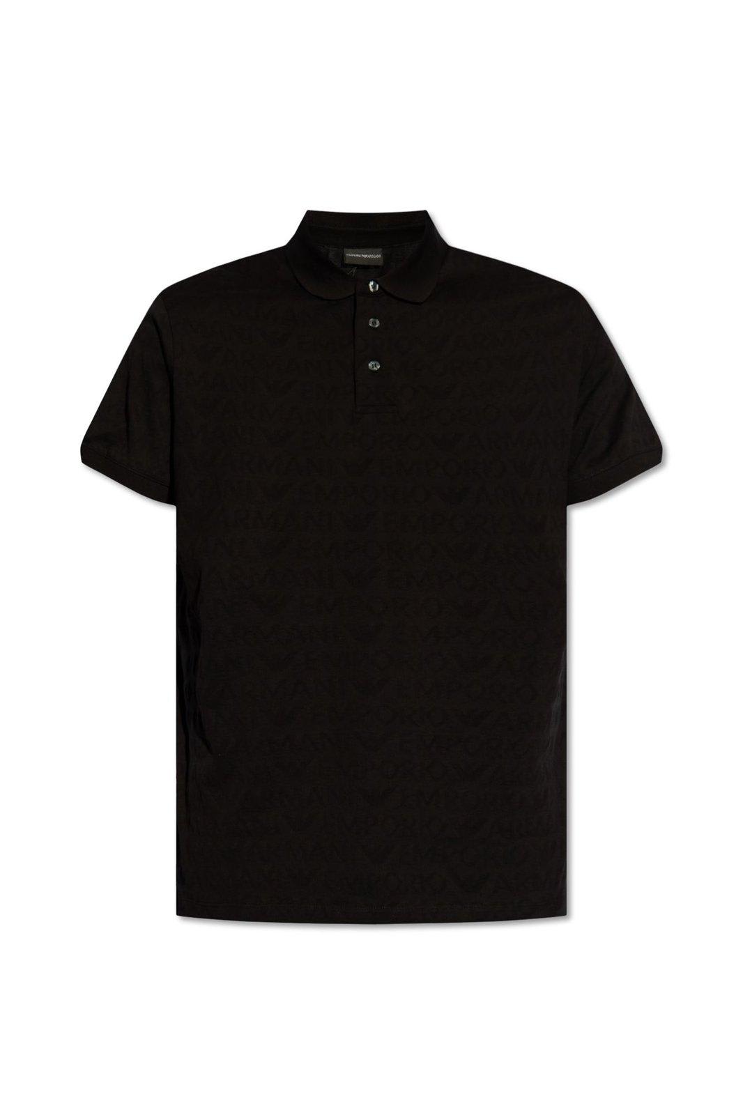 Shop Emporio Armani Monogrammed Polo Shirt In Nero