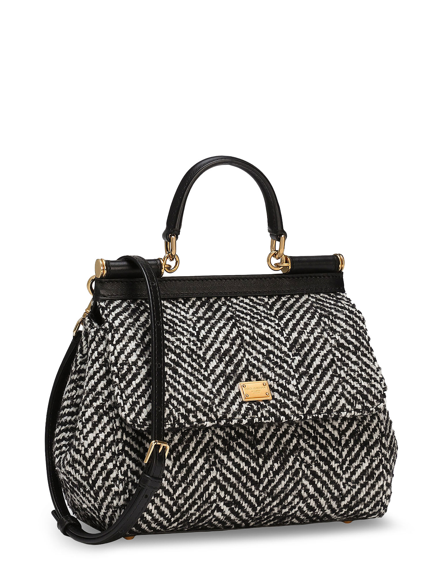 Dolce & Gabbana Sicily Medium Chevron Fabric Shoulder Bag In White