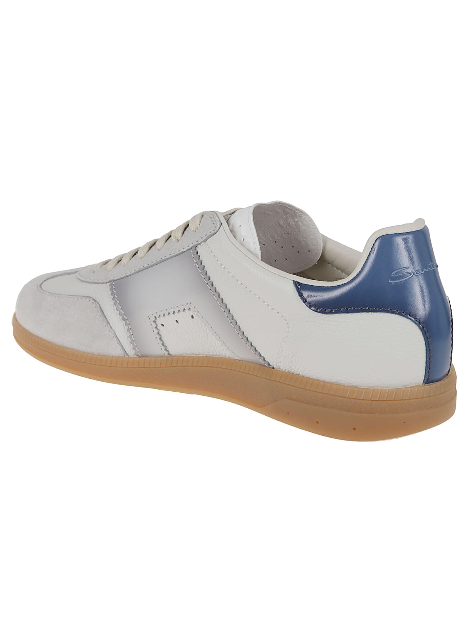 Santoni Dbs Leather And Suede Sneakers In White