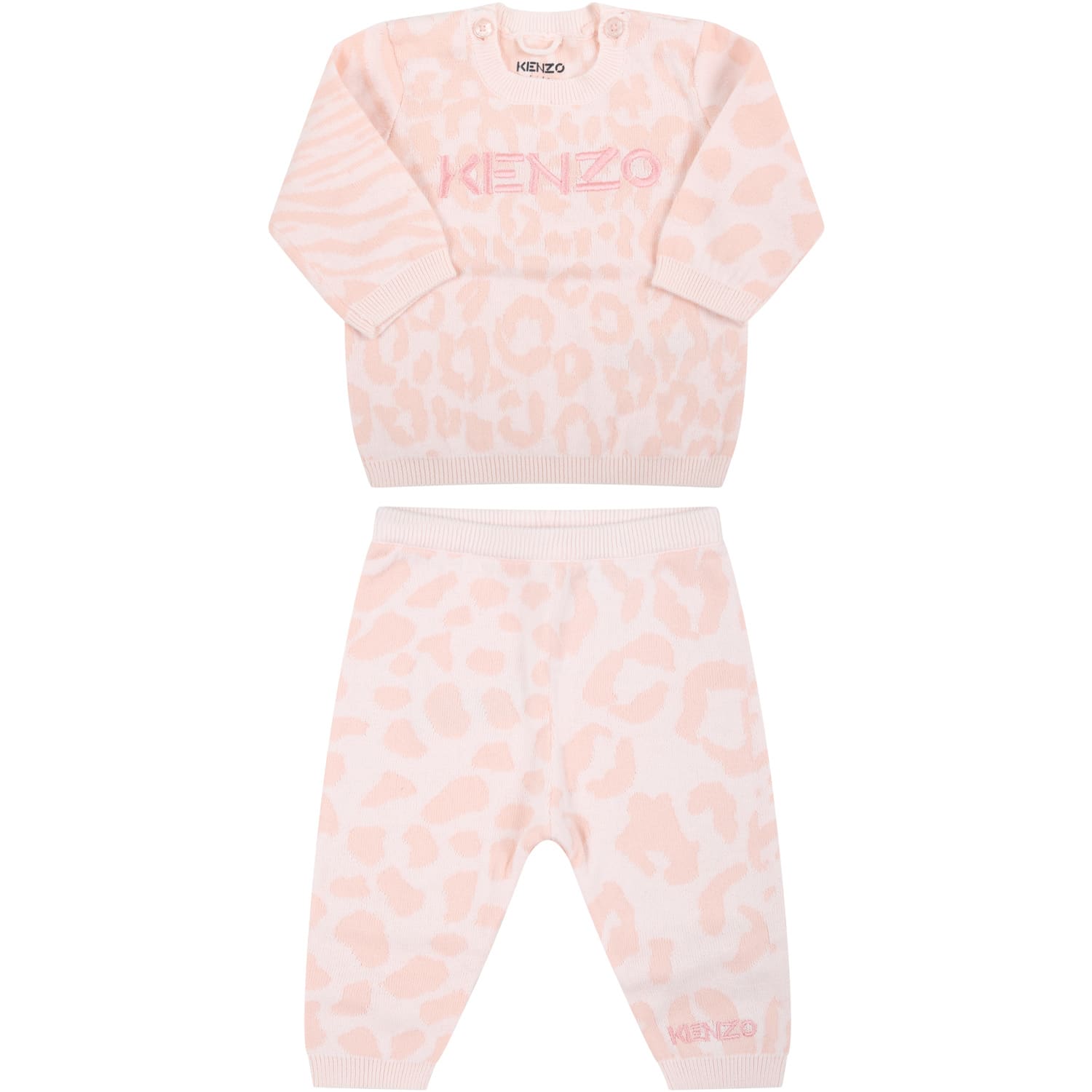 Kenzo Kids Pink Suit For Baby Girl With Logo