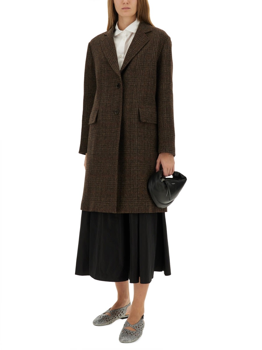 Aspesi Longline Coat With Notched Lapels And Pockets In Brown
