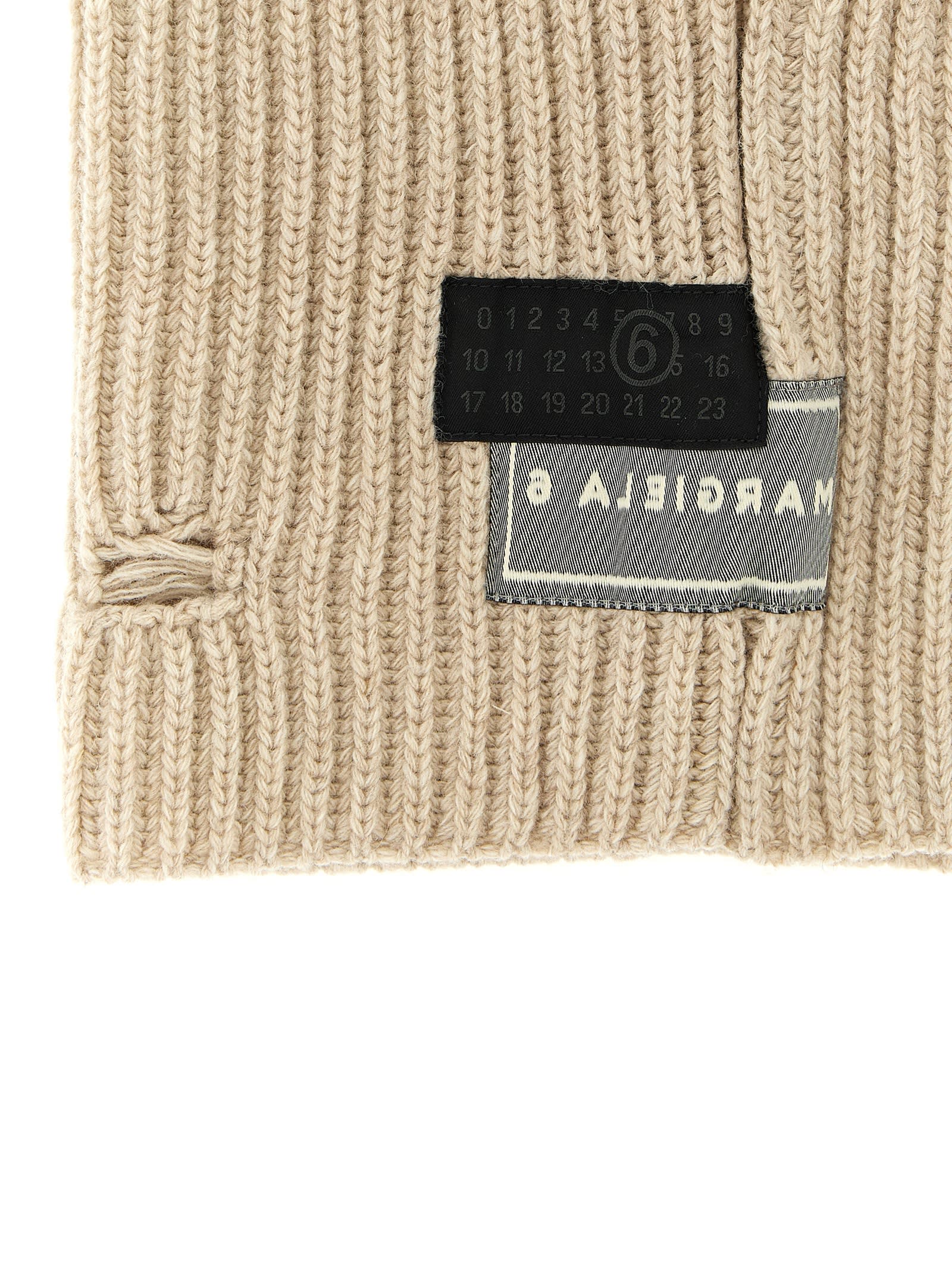 Mm6 Maison Margiela Ribbed Texture Drawstring Detail Hat In Neutral