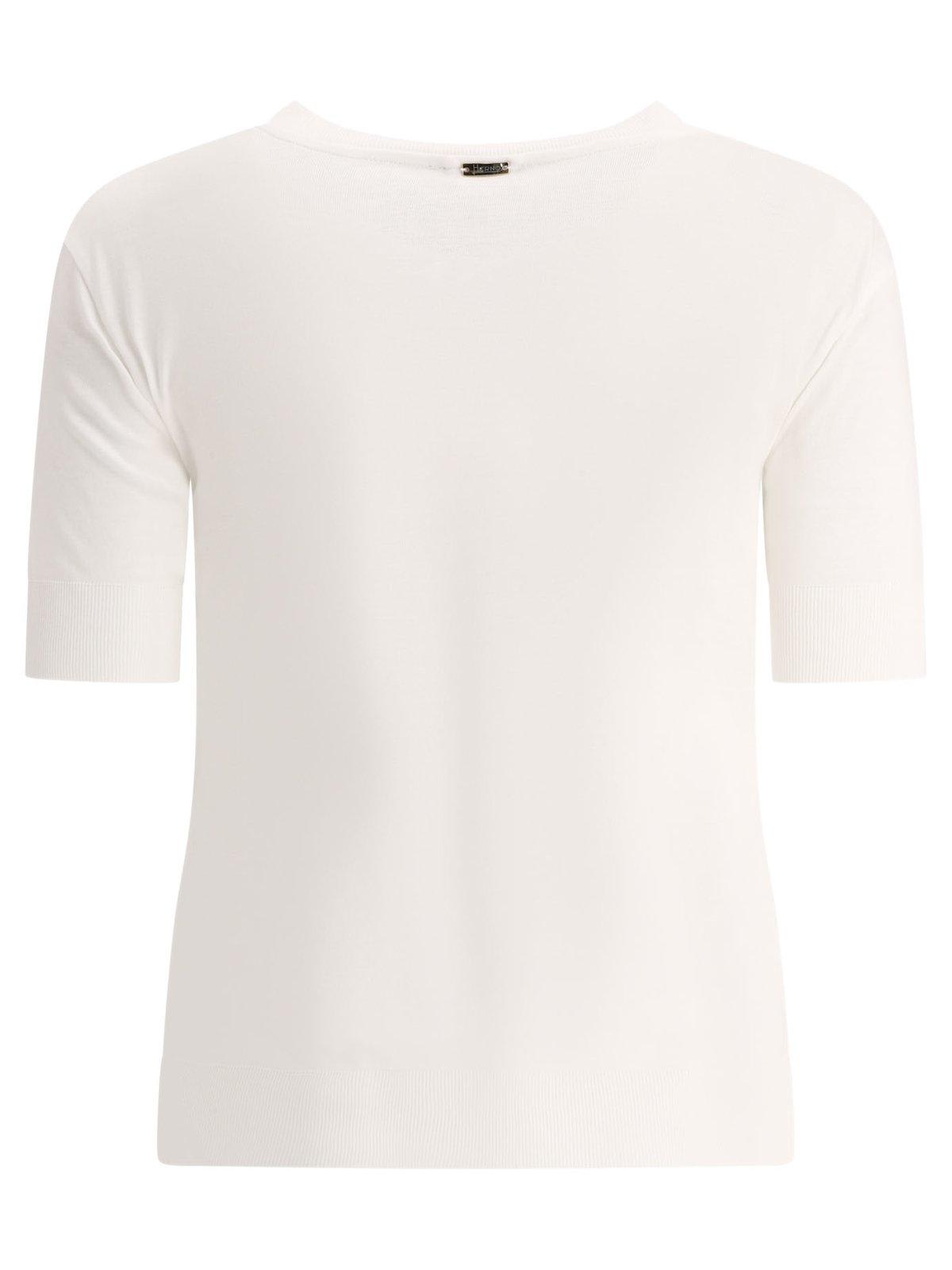 Shop Herno Crewneck Knitted Top In White