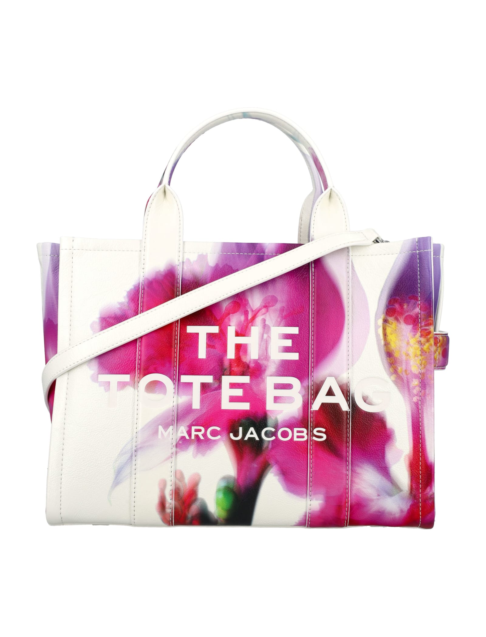 Shop Marc Jacobs The Future Floral Leather Medium Tote Bag In White Multi Flower