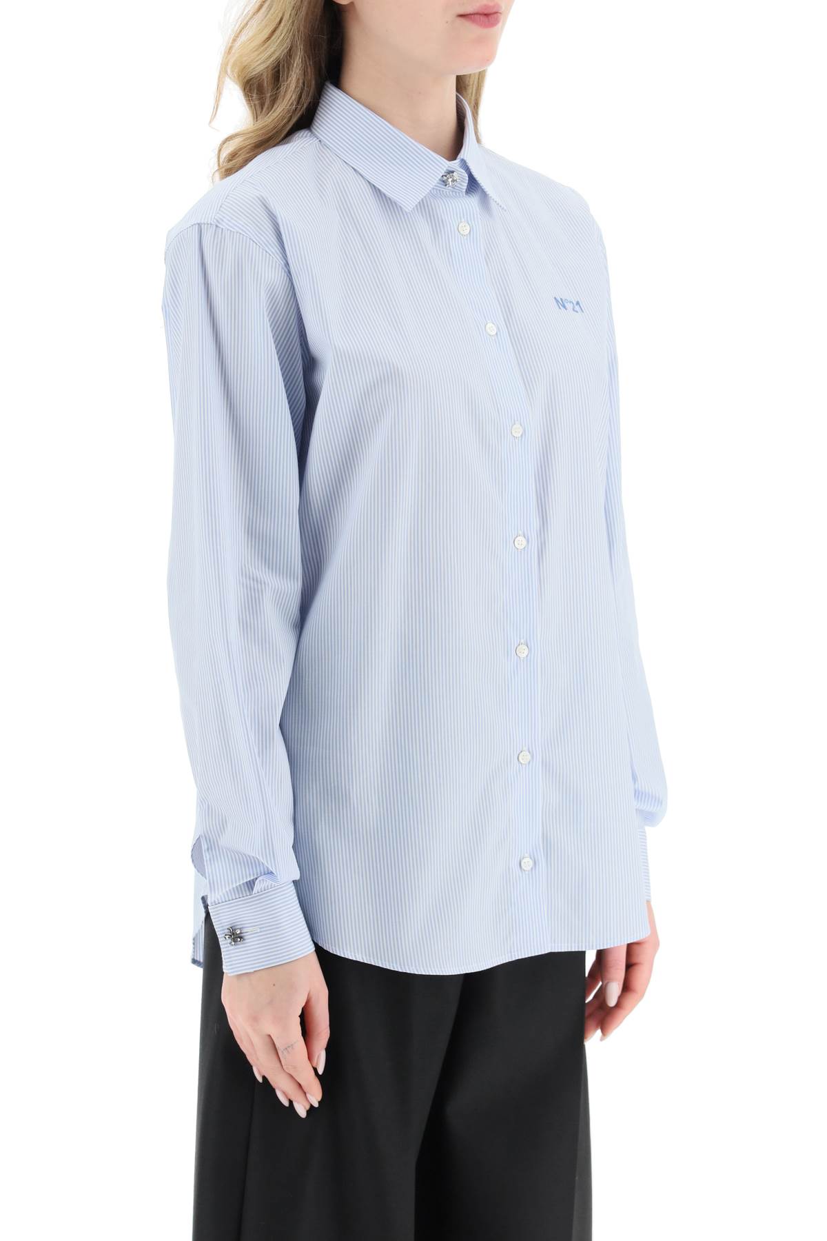 Shop N°21 Striped Shirt With Jewel Buttons In Rigato Bianco Azzurro (white)