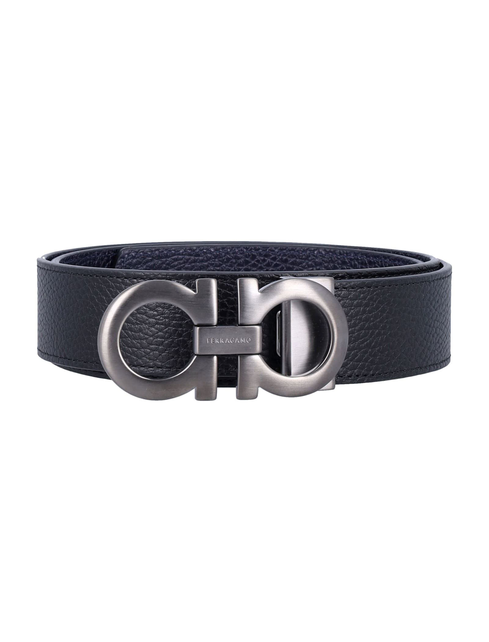 Ferragamo Reversible And Adjustable Gancini Belt In Black