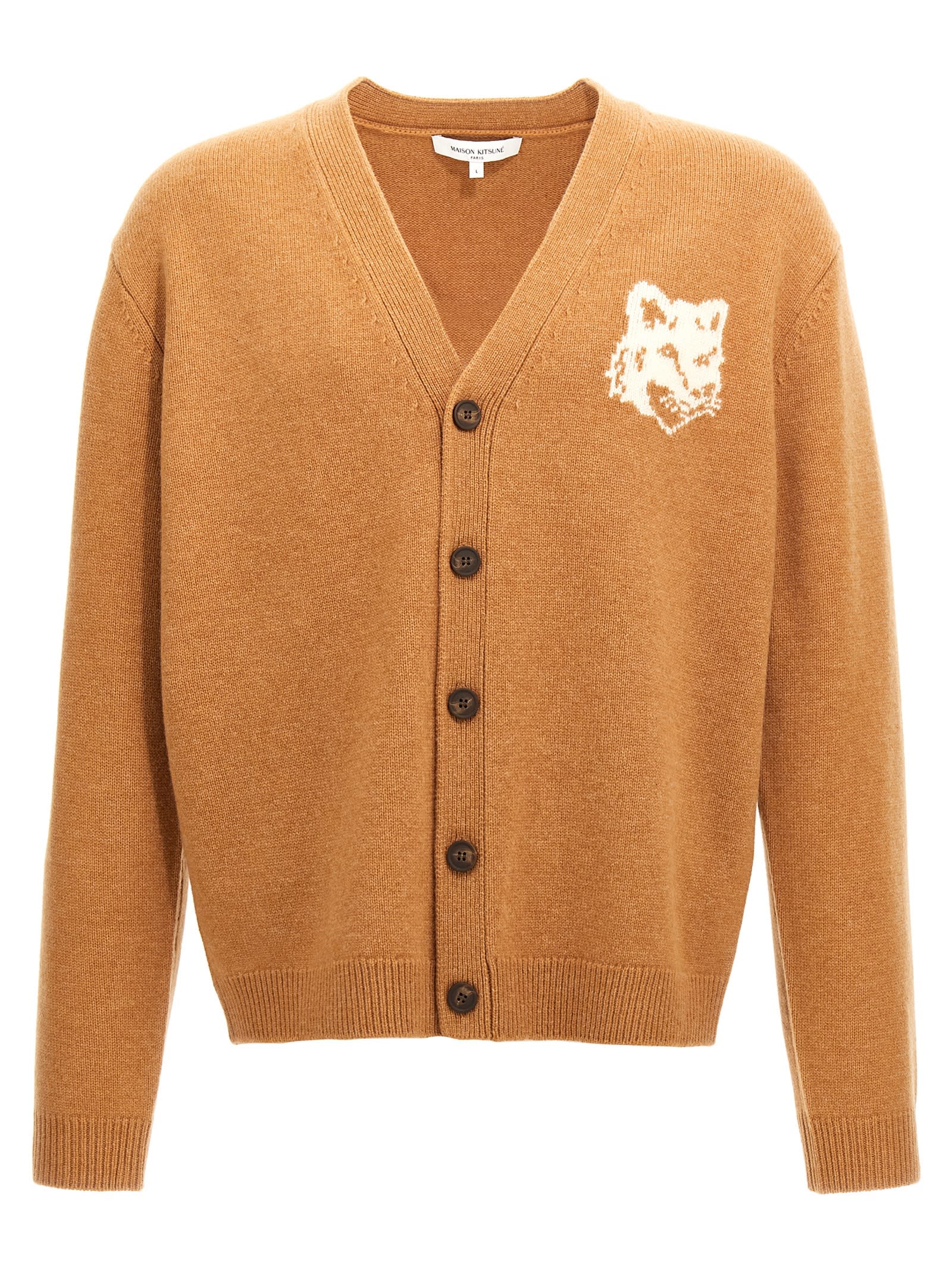 Shop Maison Kitsuné Fox Head Cardigan In Brown